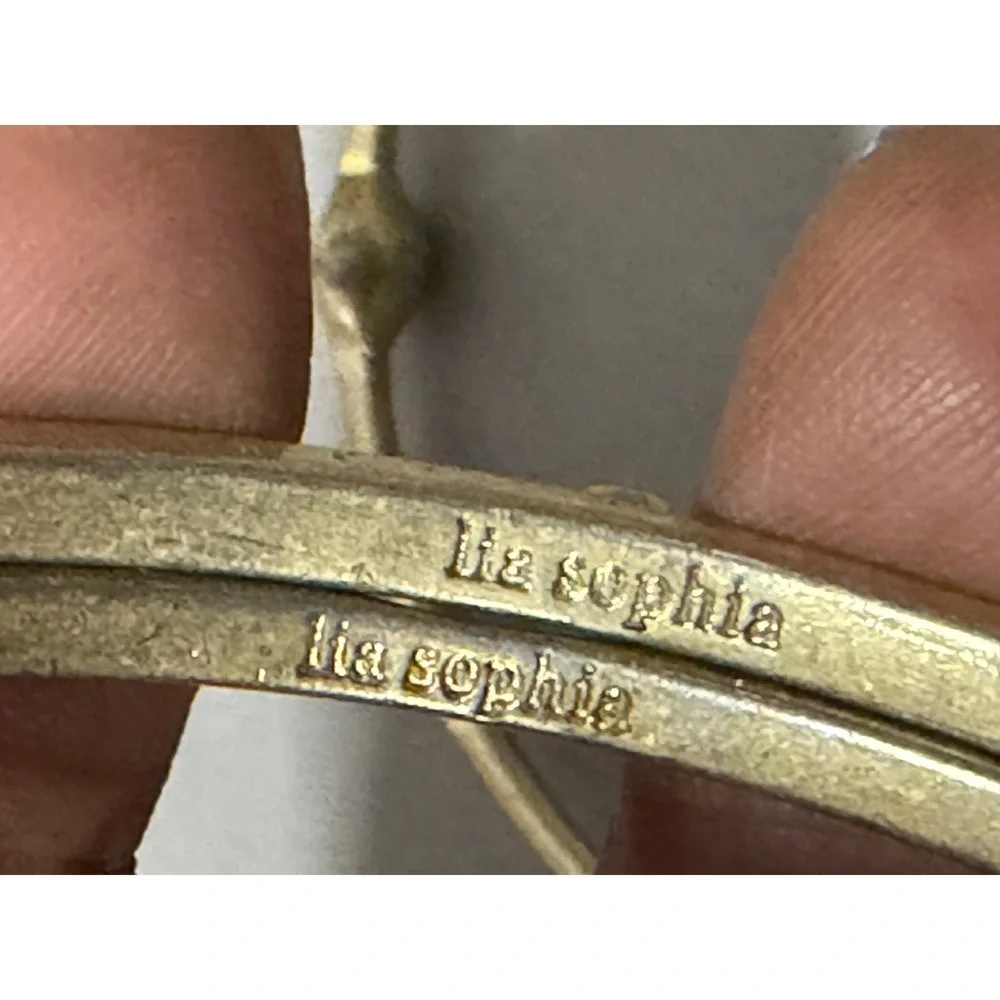 Lia Sophia Bangle Bracelet Set of 4 Bangles Matt Gold Tone Rhinestones Stackable